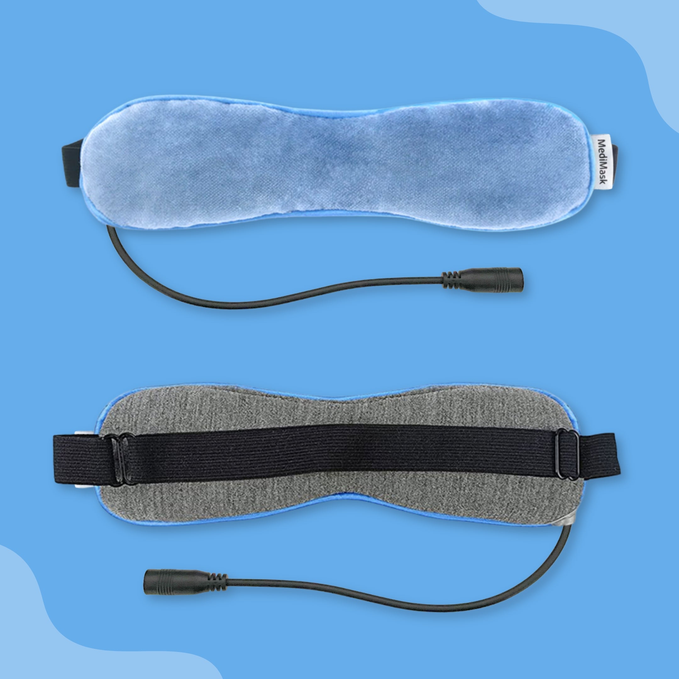 Zdjęcie podgrzewanej maski na oczy USB MediMask z przodu i z tyłu.